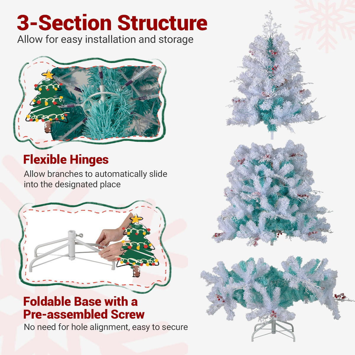 Pre-Lit Artificial Christmas Tree with Snow Flocked Branch Tips-S view 8