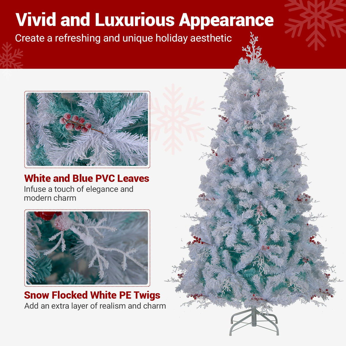 Pre-Lit Artificial Christmas Tree with Snow Flocked Branch Tips-S view 9