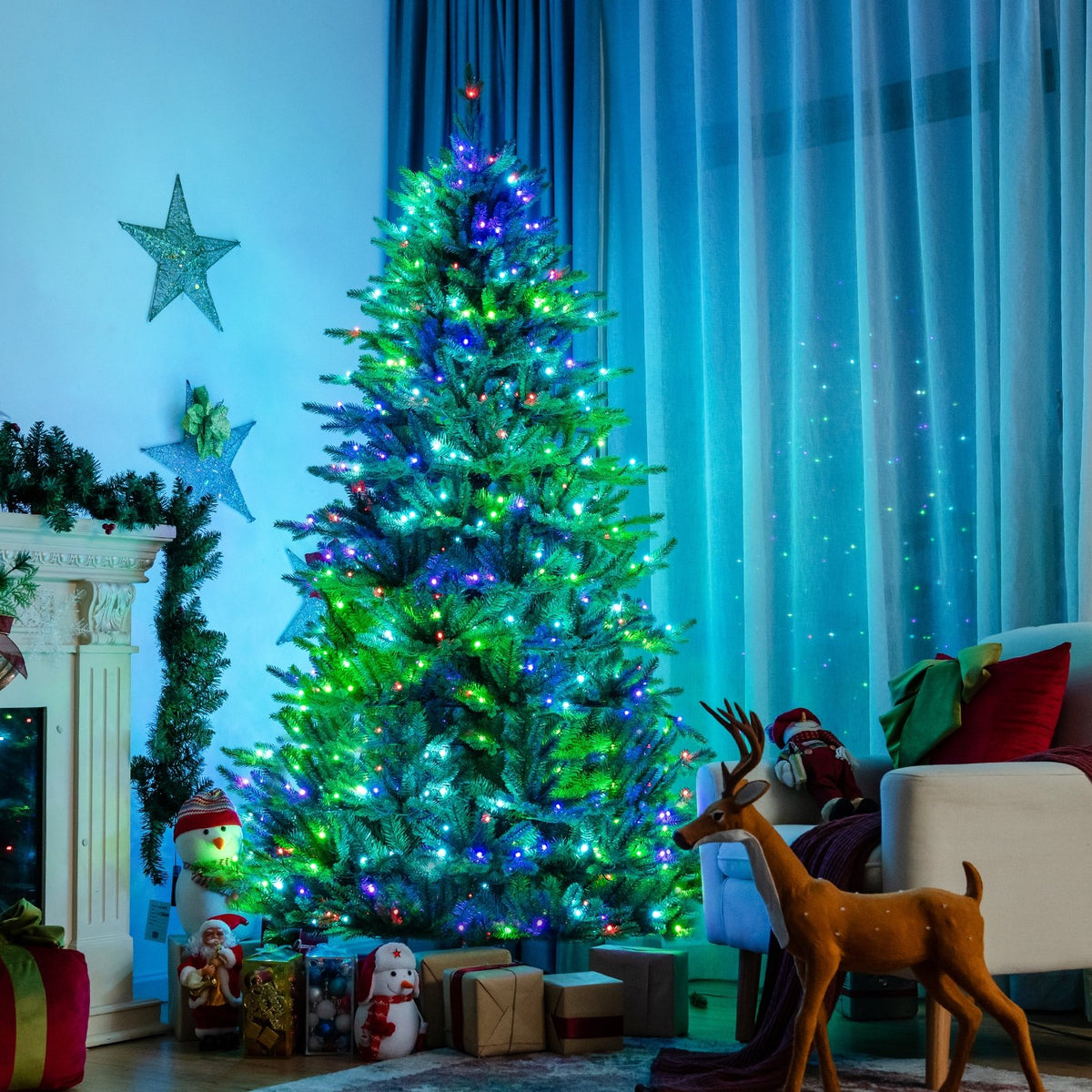 Pre-lit Artificial Hinged Christmas Tree with APP Controlled LED Lights-7' view 6