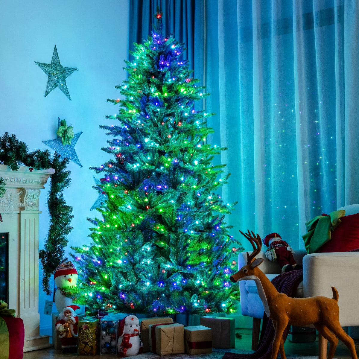 Pre-lit Artificial Hinged Christmas Tree with APP Controlled LED Lights-8' view 3