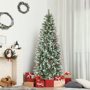 Pre-lit Artificial Pencil Christmas Tree with Pine Cones and Red Berries-6 ft view 2