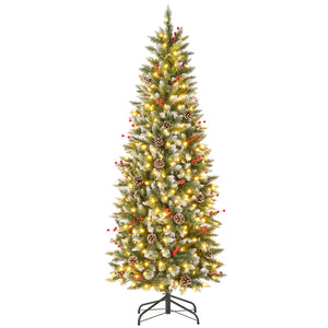Pre-lit Artificial Pencil Christmas Tree with Pine Cones and Red Berries-6 ft view 4