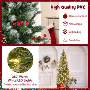 Pre-lit Artificial Pencil Christmas Tree with Pine Cones and Red Berries-6 ft view 6
