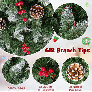 Pre-lit Artificial Pencil Christmas Tree with Pine Cones and Red Berries-6 ft view 8