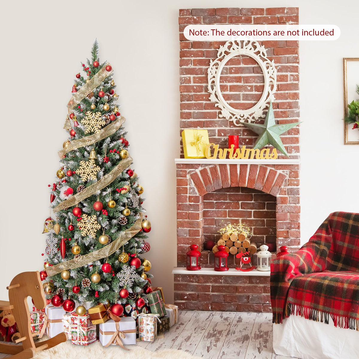 Pre-lit Artificial Pencil Christmas Tree with Pine Cones and Red Berries-6 ft view 9