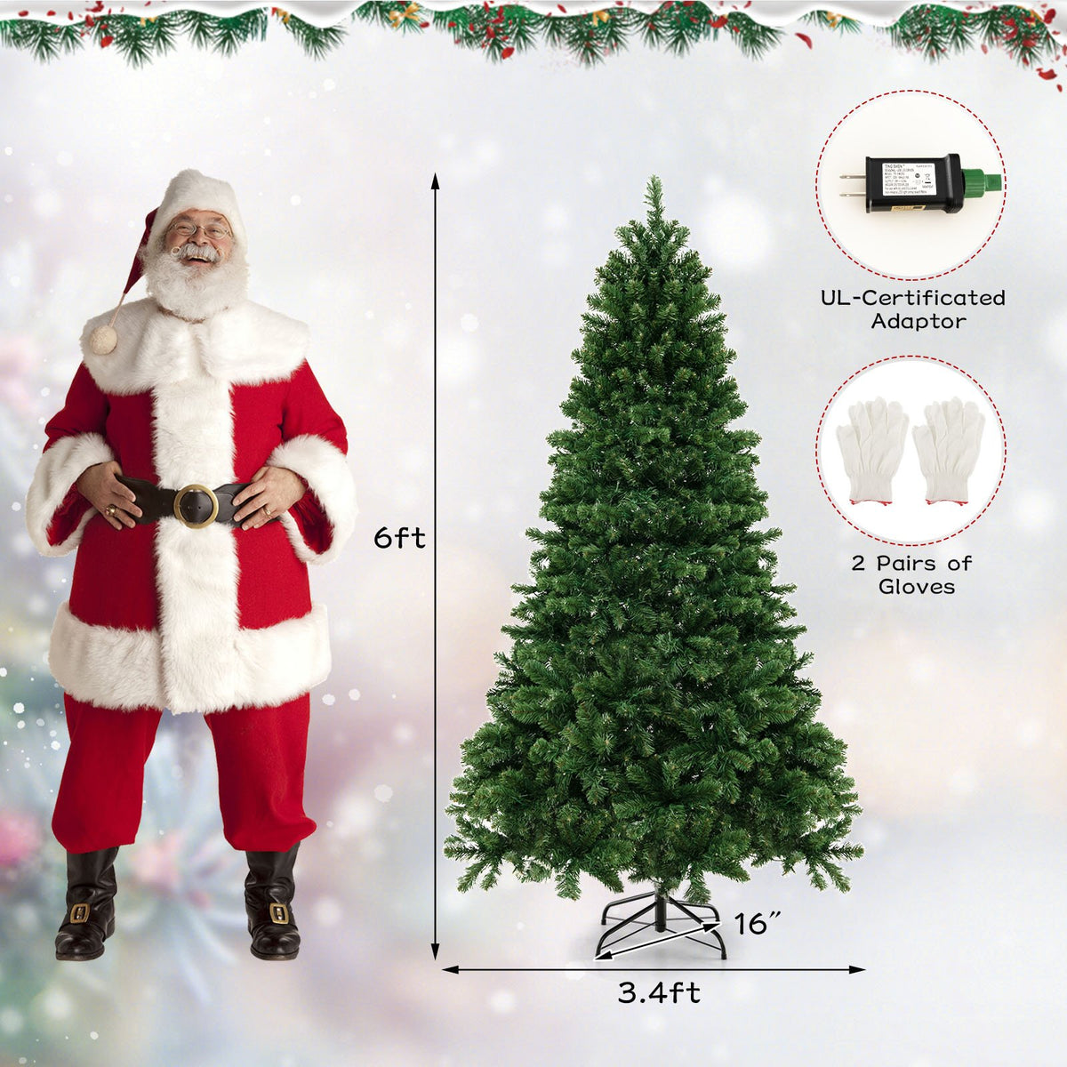 6/7/8 Feet Hinged Christmas Tree with PVC Branch Tips Warm White LED Lights-6 ft view 5