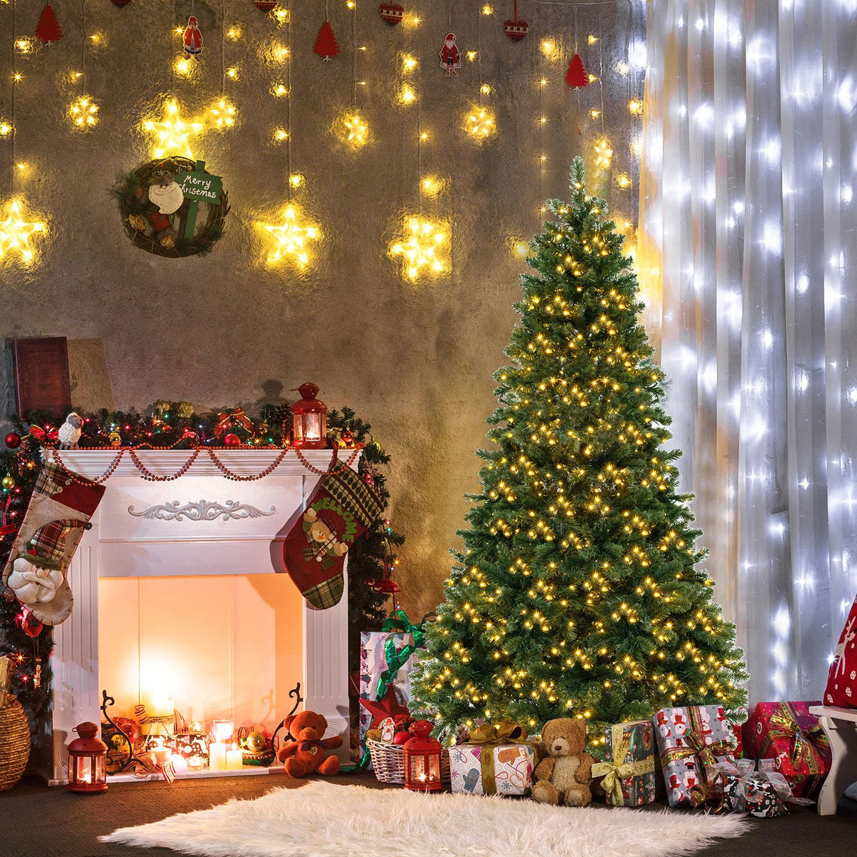 6/7/8 Feet Hinged Christmas Tree with PVC Branch Tips Warm White LED Lights-6 ft view 8