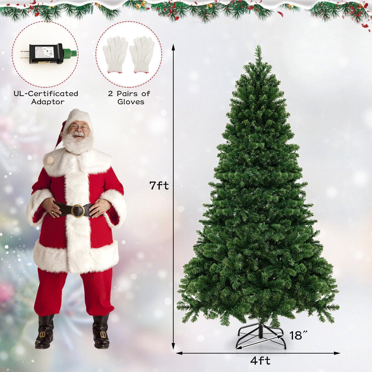 6/7/8 Feet Hinged Christmas Tree with PVC Branch Tips Warm White LED Lights-7 ft view 5