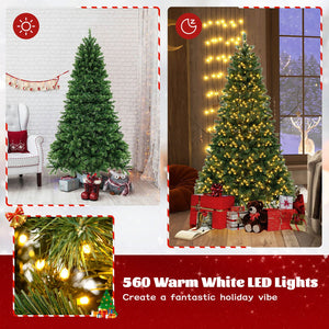 6/7/8 Feet Hinged Christmas Tree with PVC Branch Tips Warm White LED Lights-7 ft view 6