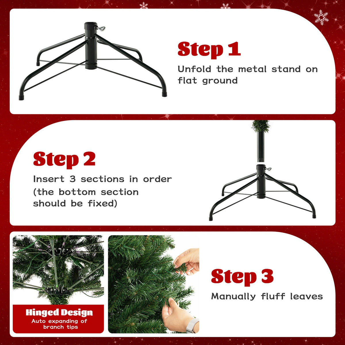 6/7/8 Feet Hinged Christmas Tree with PVC Branch Tips Warm White LED Lights-7 ft view 8