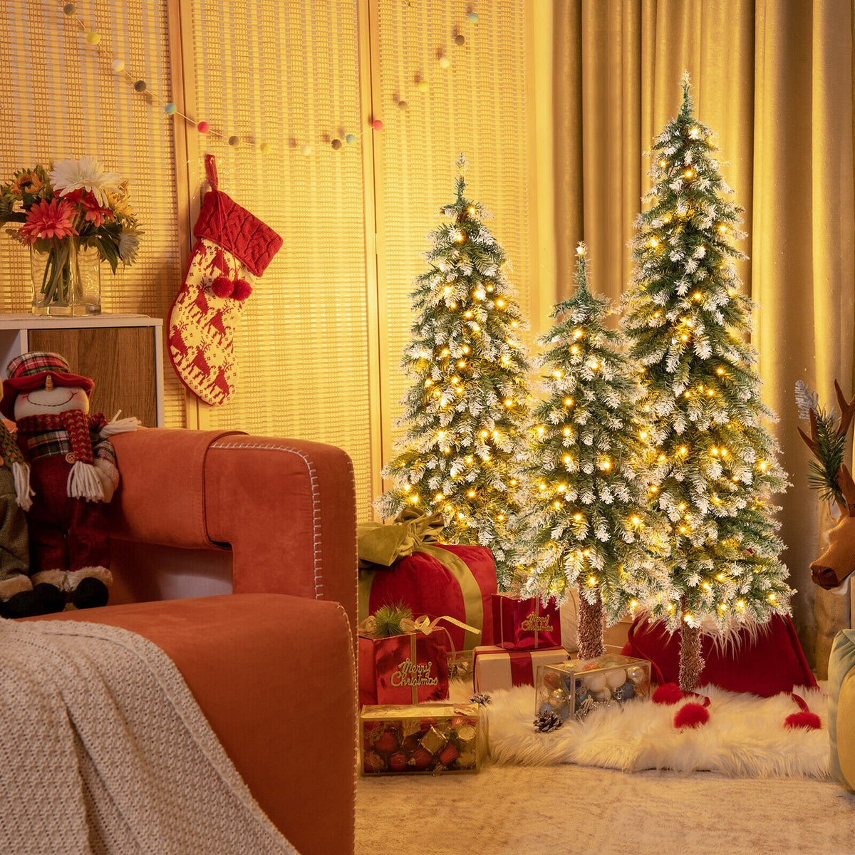 Pre-Lit Christmas Tree Set of 3 - Snowy and Slim view 2