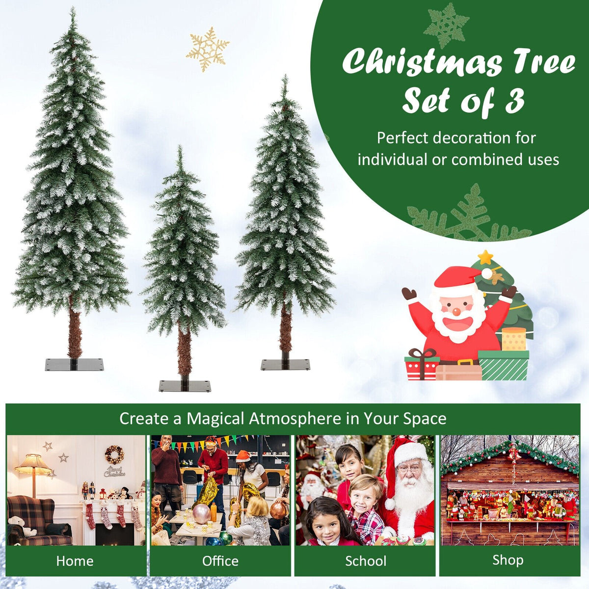 Pre-Lit Christmas Tree Set of 3 - Snowy and Slim view 6