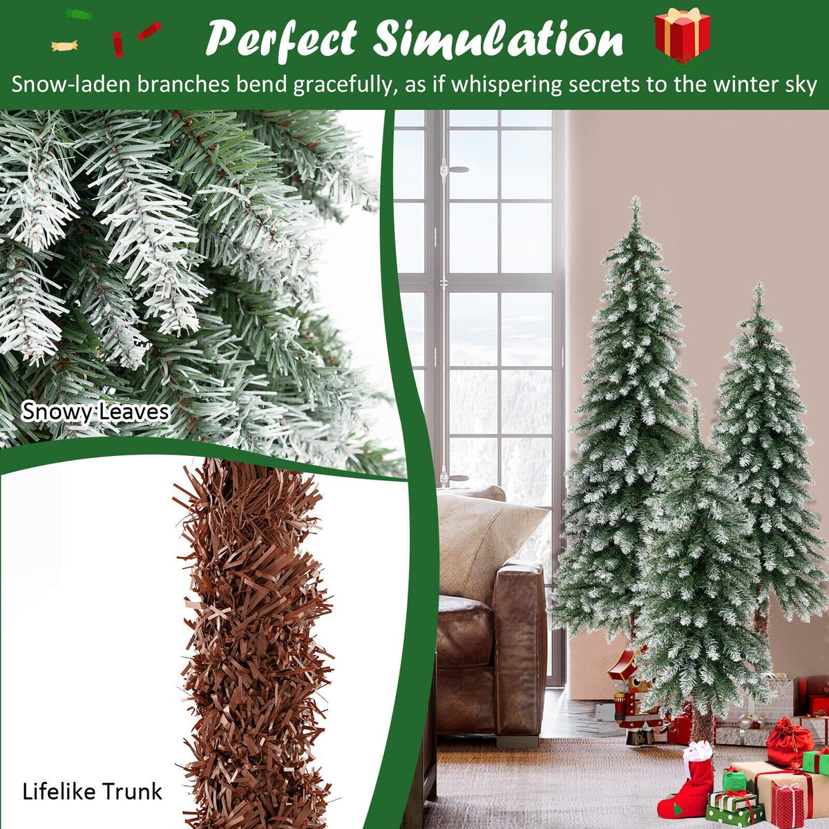 Pre-Lit Christmas Tree Set of 3 - Snowy and Slim view 7