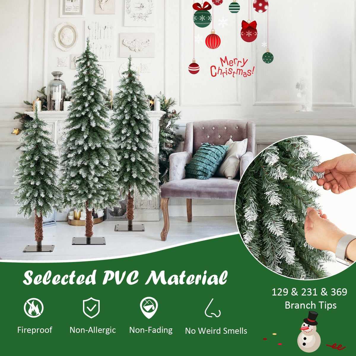 Pre-Lit Christmas Tree Set of 3 - Snowy and Slim view 8