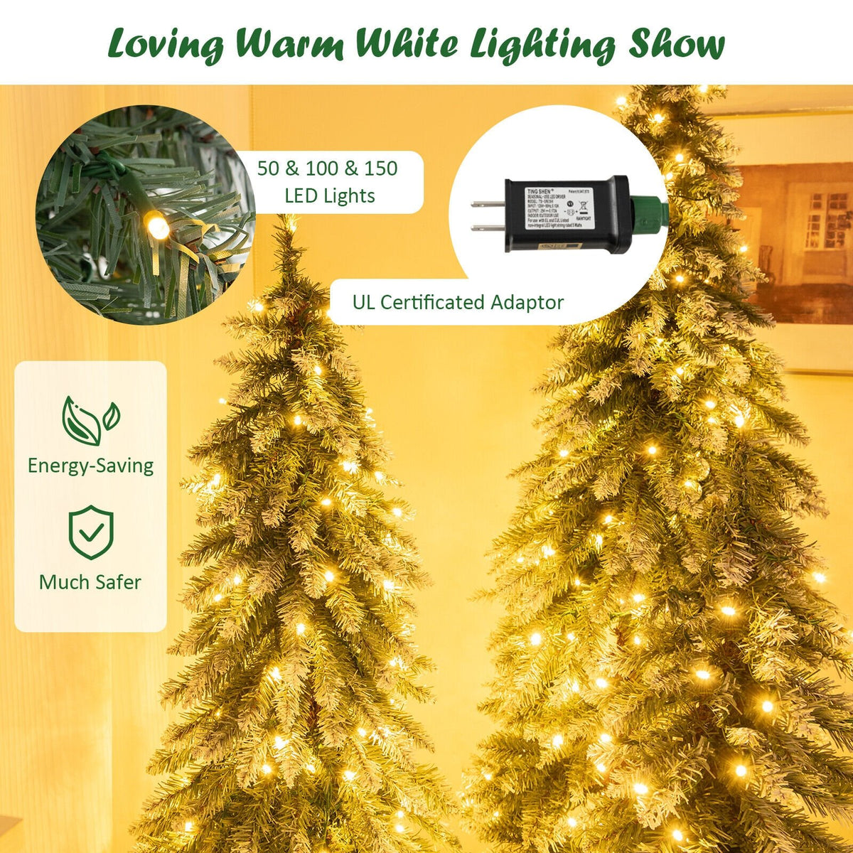 Pre-Lit Christmas Tree Set of 3 - Snowy and Slim view 9