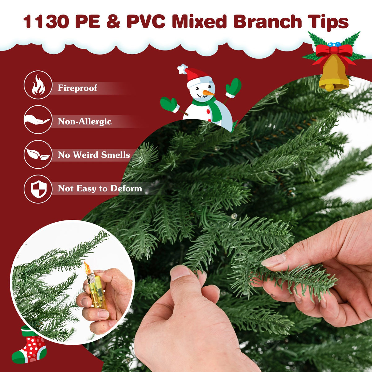 Pre-lit Christmas Tree with 280 Warm White LED Lights and 8 Lighting Modes-7 ft view 7