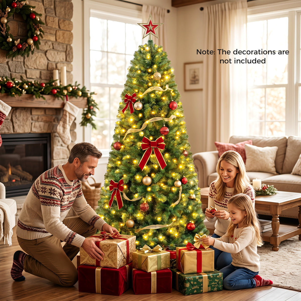 Pre-Lit Green Artificial Christmas Tree with Full Branch Tips-6 Feet view 3