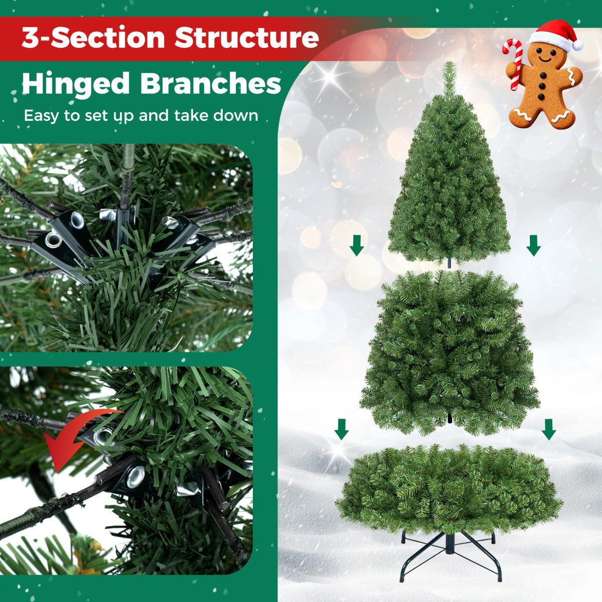 Pre-Lit Green Artificial Christmas Tree with Full Branch Tips-6 Feet view 7