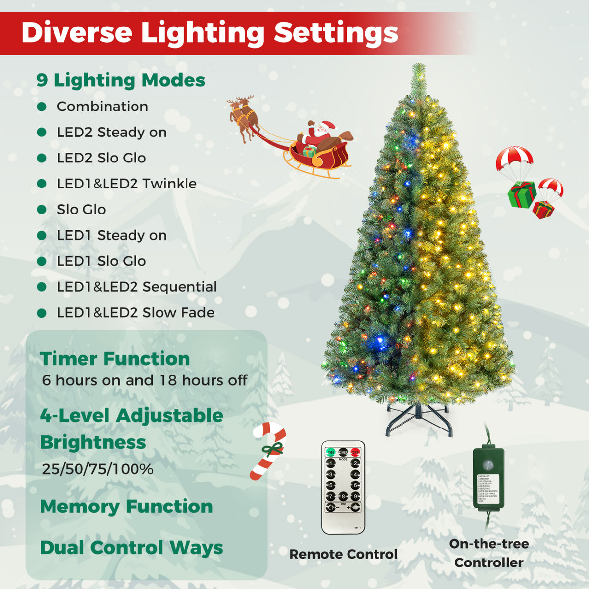 Pre-Lit Green Artificial Christmas Tree with Full Branch Tips-6 Feet view 8