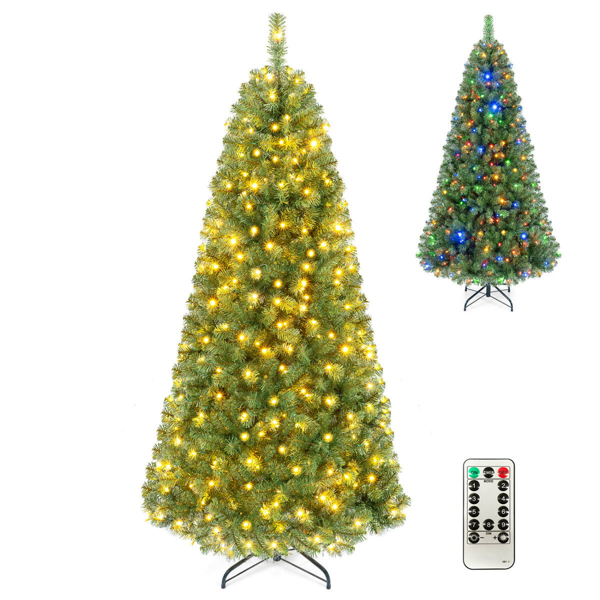 Pre-Lit Green Artificial Christmas Tree with Full Branch Tips-7 Feet view 4