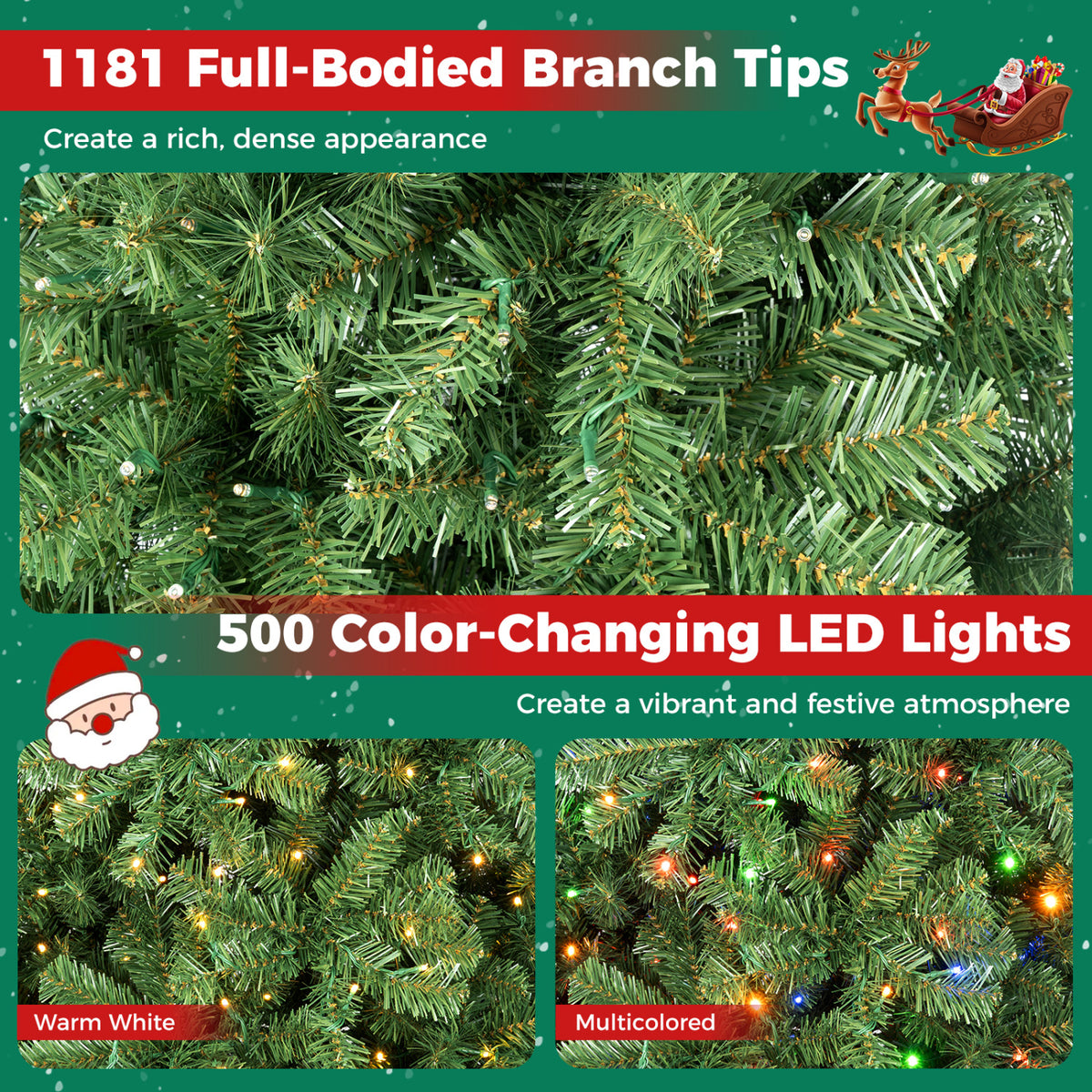 Pre-Lit Green Artificial Christmas Tree with Full Branch Tips-7 Feet view 7