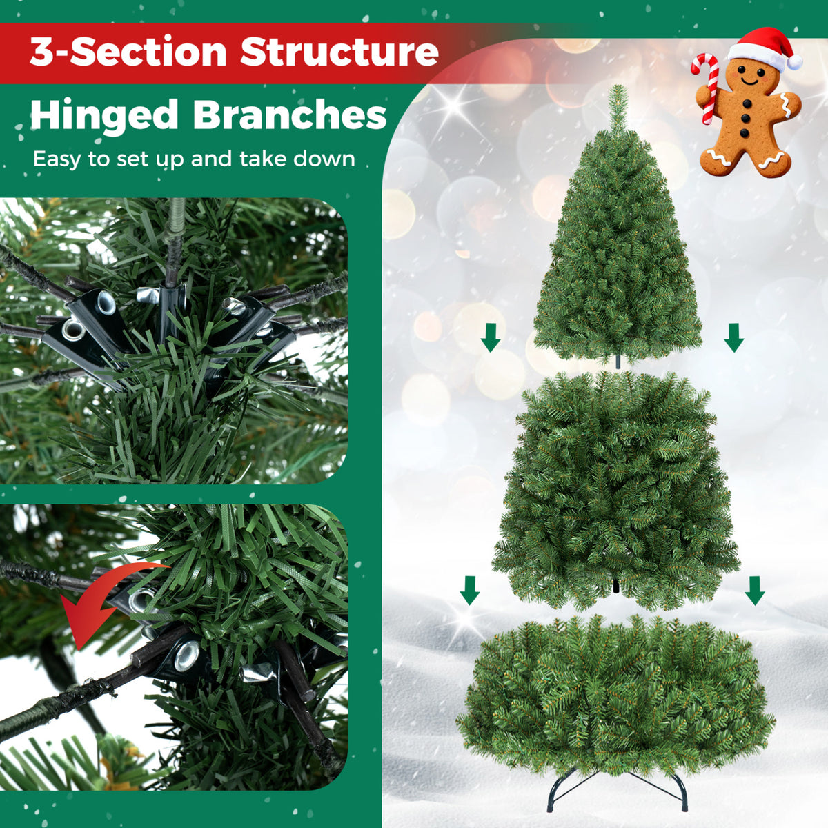 Pre-Lit Green Artificial Christmas Tree with Full Branch Tips-8 Feet view 7