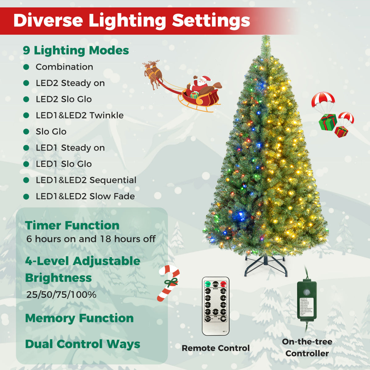 Pre-Lit Green Artificial Christmas Tree with Full Branch Tips-8 Feet view 8