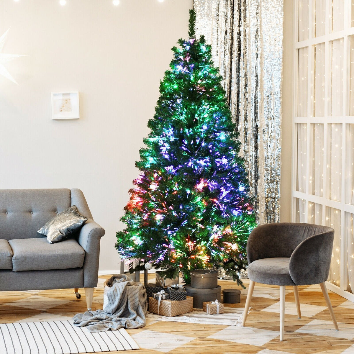 Pre-lit Multi-Colored Fiber Optic Spruce Artificial Christmas Tree-7 ft view 2