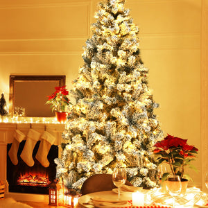 Pre-Lit Premium Snow Flocked Hinged Artificial Christmas Tree-7.5 ft view 2