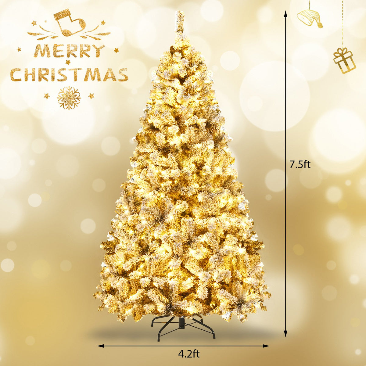 Pre-Lit Premium Snow Flocked Hinged Artificial Christmas Tree-7.5 ft view 4