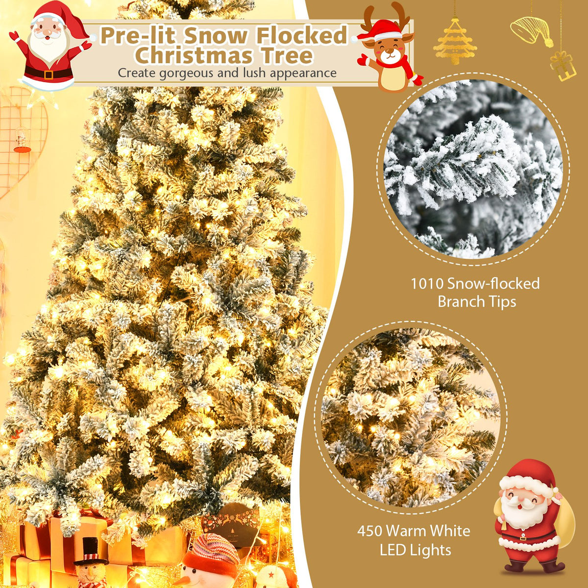 Pre-Lit Premium Snow Flocked Hinged Artificial Christmas Tree-7.5 ft view 5