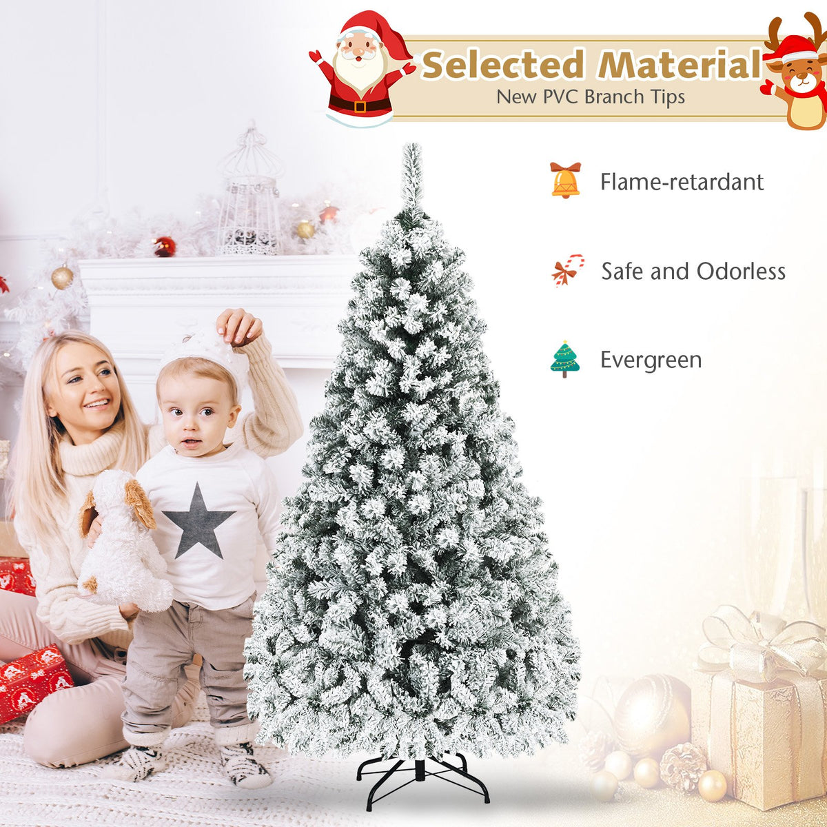 Pre-Lit Premium Snow Flocked Hinged Artificial Christmas Tree-7.5 ft view 8