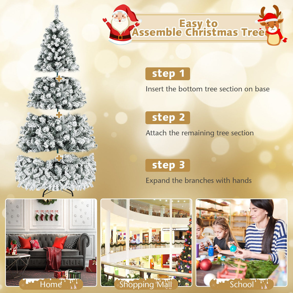 Pre-Lit Premium Snow Flocked Hinged Artificial Christmas Tree-7.5 ft view 9