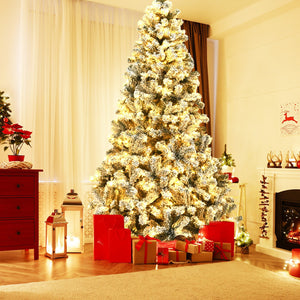 Pre-Lit Premium Snow Flocked Hinged Artificial Christmas Tree-9 ft view 2