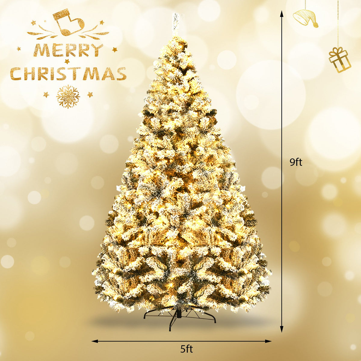 Pre-Lit Premium Snow Flocked Hinged Artificial Christmas Tree-9 ft view 5