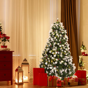 Pre-lit Snow Flocked Christmas Tree with Red Berries and LED Lights-6 Feet view 3