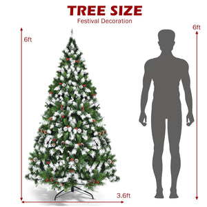 Pre-lit Snow Flocked Christmas Tree with Red Berries and LED Lights-6 Feet view 5