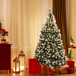 Pre-lit Snow Flocked Christmas Tree with Red Berries and LED Lights-7.5 Feet view 3