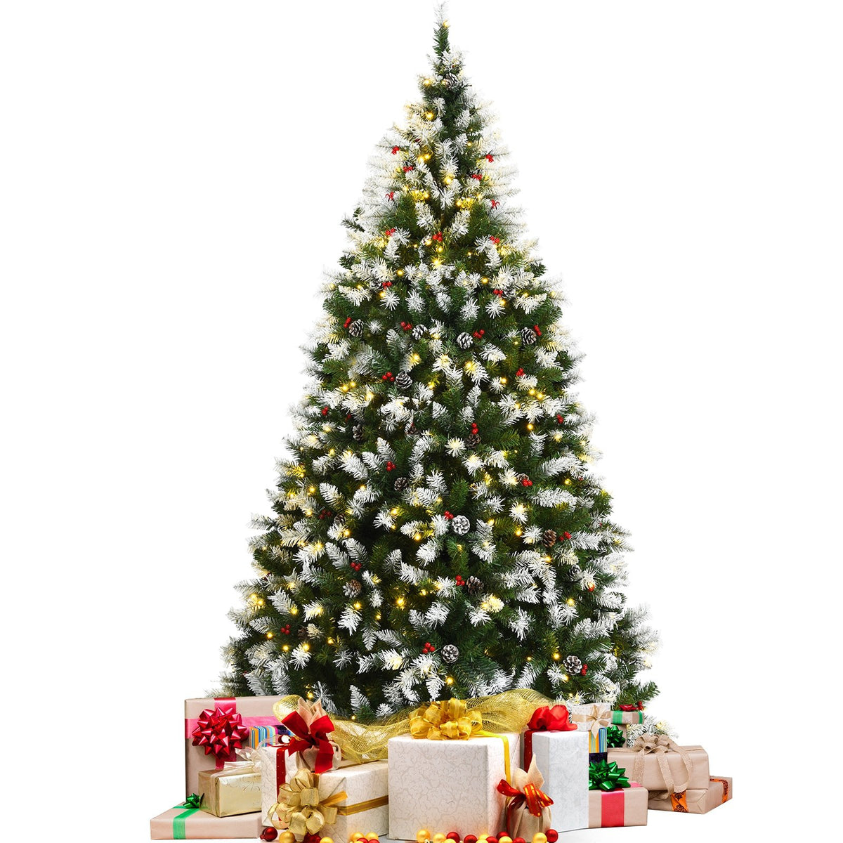 Pre-lit Snow Flocked Christmas Tree with Red Berries and LED Lights-7.5 Feet view 8