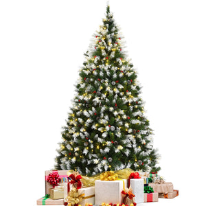 Pre-lit Snow Flocked Christmas Tree with Red Berries and LED Lights-7.5 Feet view 8