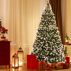 Pre-lit Snow Flocked Christmas Tree with Red Berries and LED Lights-9 Feet view 3