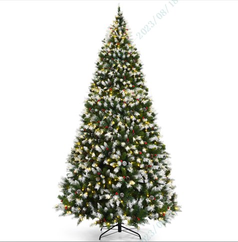 Pre-lit Snow Flocked Christmas Tree with Red Berries and LED Lights-9 Feet view 4