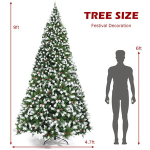 Pre-lit Snow Flocked Christmas Tree with Red Berries and LED Lights-9 Feet view 5
