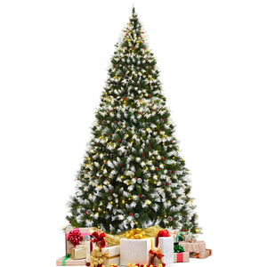 Pre-lit Snow Flocked Christmas Tree with Red Berries and LED Lights-9 Feet view 8