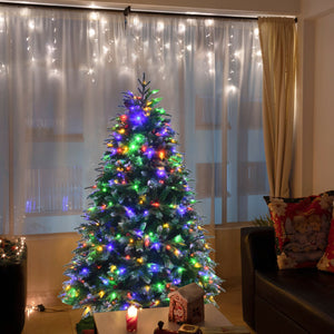 Pre-Lit Snowy Christmas Hinged Tree with Flash Modes and Multi-Color Lights-5 ft view 3