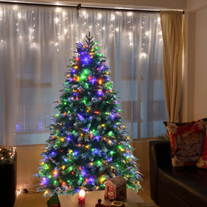 Pre-Lit Snowy Christmas Hinged Tree with Flash Modes and Multi-Color Lights-6 ft view 7