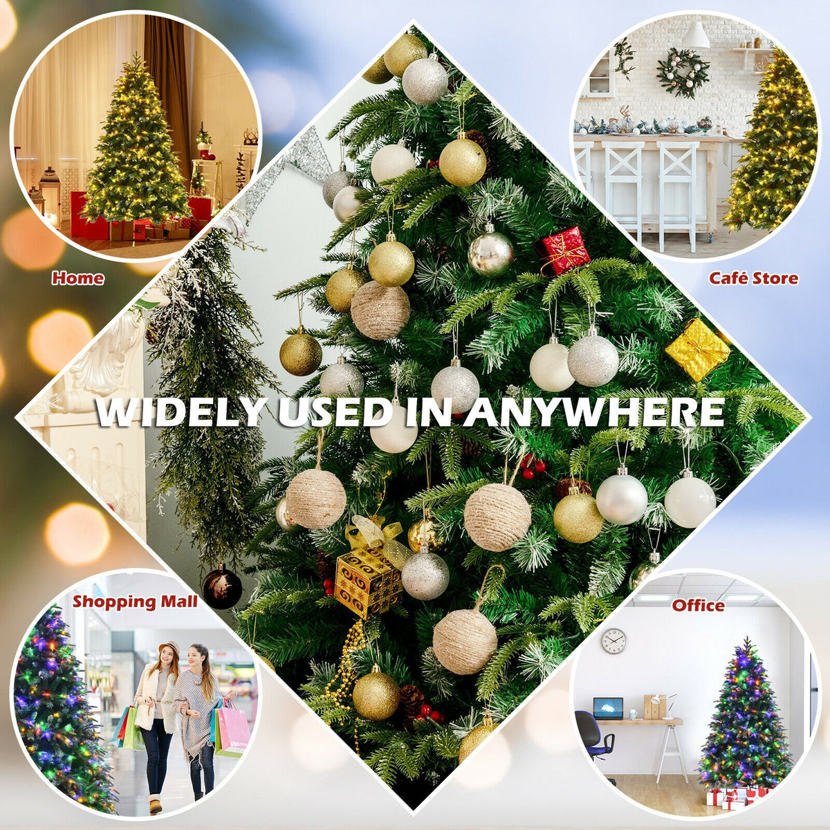 Pre-Lit Snowy Christmas Hinged Tree with Flash Modes and Multi-Color Lights-6 ft view 8