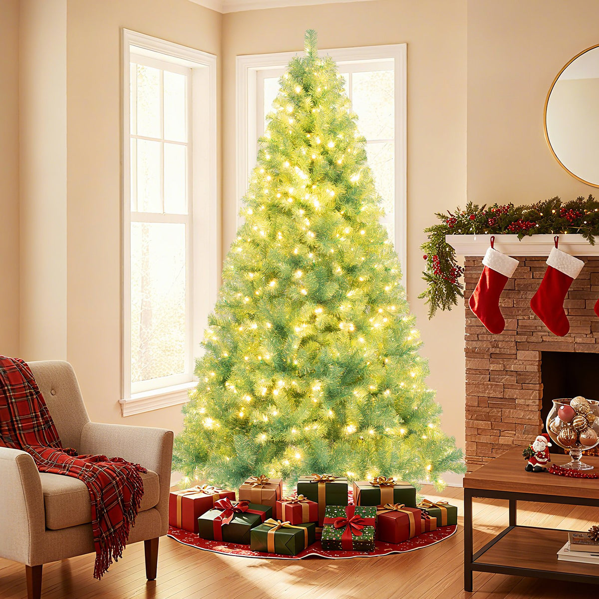 Pre-Lit Tinsel Christmas Tree Artificial Xmas Tree Home Office Party Seasonal Holiday Decoration-M view 2