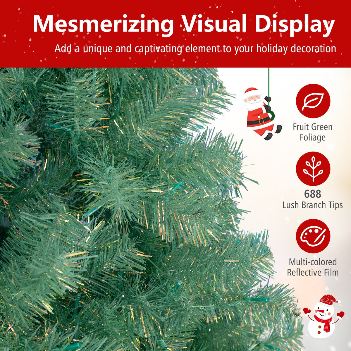 Pre-Lit Tinsel Christmas Tree Artificial Xmas Tree Home Office Party Seasonal Holiday Decoration-S view 7