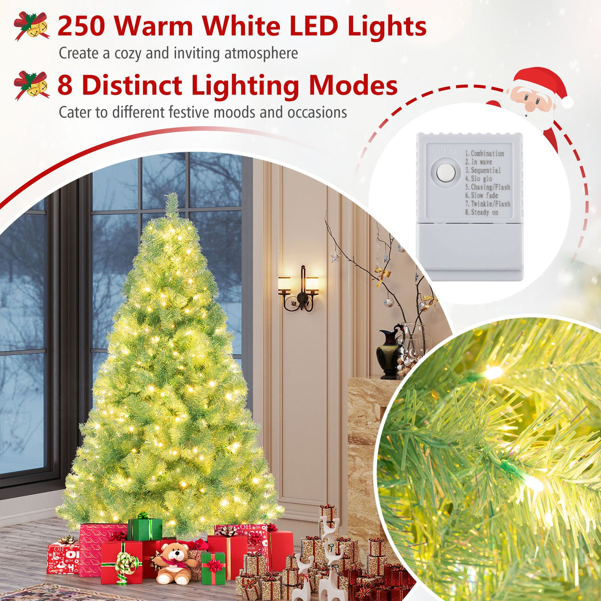 Pre-Lit Tinsel Christmas Tree Artificial Xmas Tree Home Office Party Seasonal Holiday Decoration-S view 8